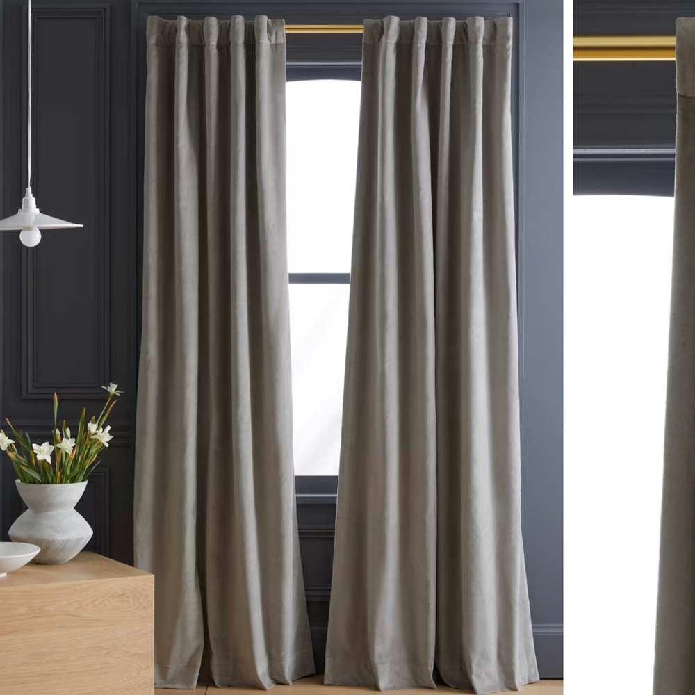 NWOT QUINCE 48x96 Cotton Velvet Room Darkening Curtain Light Grey 0609